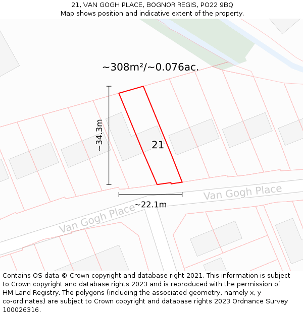 21, VAN GOGH PLACE, BOGNOR REGIS, PO22 9BQ: Plot and title map