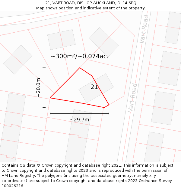 21, VART ROAD, BISHOP AUCKLAND, DL14 6PQ: Plot and title map