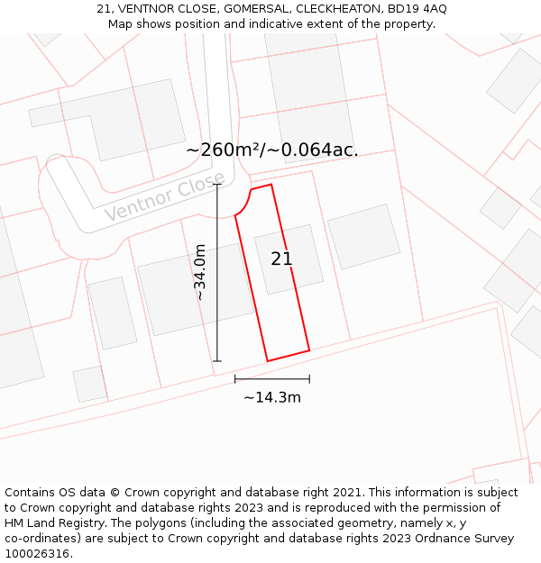 21, VENTNOR CLOSE, GOMERSAL, CLECKHEATON, BD19 4AQ: Plot and title map