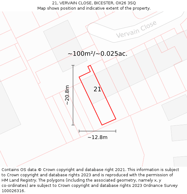 21, VERVAIN CLOSE, BICESTER, OX26 3SQ: Plot and title map