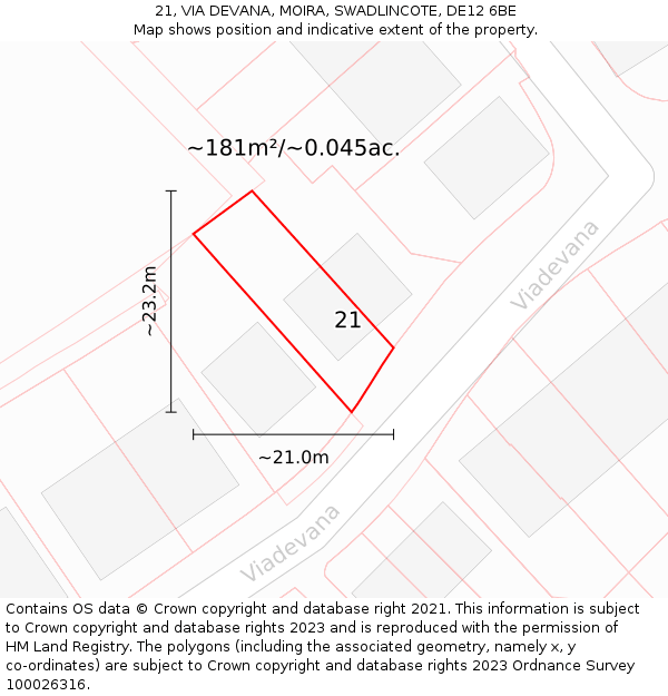 21, VIA DEVANA, MOIRA, SWADLINCOTE, DE12 6BE: Plot and title map
