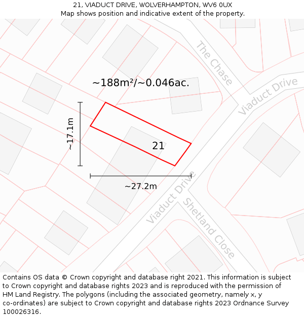 21, VIADUCT DRIVE, WOLVERHAMPTON, WV6 0UX: Plot and title map