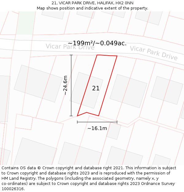 21, VICAR PARK DRIVE, HALIFAX, HX2 0NN: Plot and title map