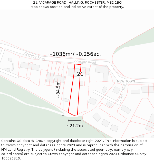 21, VICARAGE ROAD, HALLING, ROCHESTER, ME2 1BG: Plot and title map