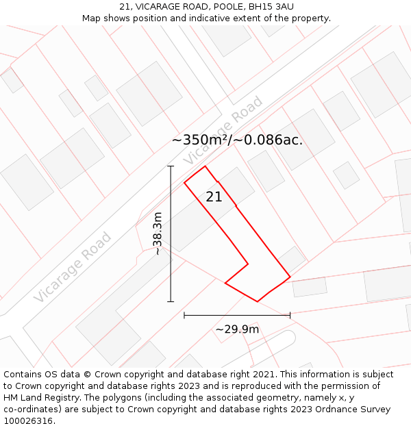 21, VICARAGE ROAD, POOLE, BH15 3AU: Plot and title map