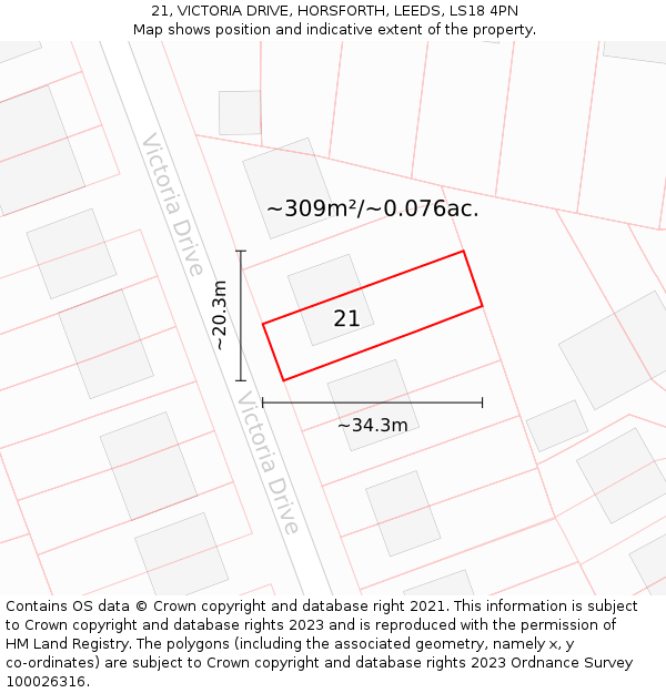 21, VICTORIA DRIVE, HORSFORTH, LEEDS, LS18 4PN: Plot and title map