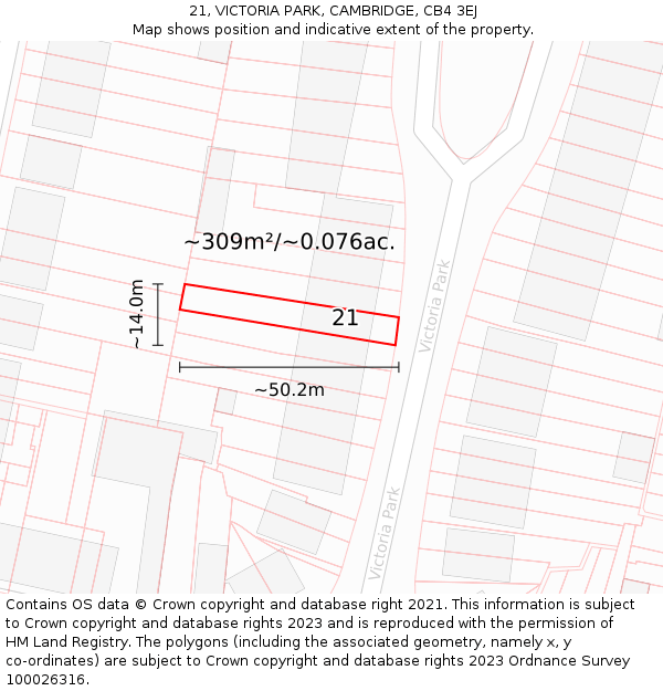 21, VICTORIA PARK, CAMBRIDGE, CB4 3EJ: Plot and title map
