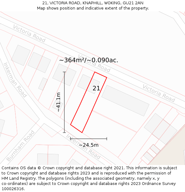 21, VICTORIA ROAD, KNAPHILL, WOKING, GU21 2AN: Plot and title map