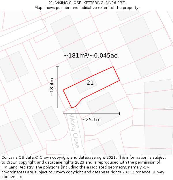 21, VIKING CLOSE, KETTERING, NN16 9BZ: Plot and title map