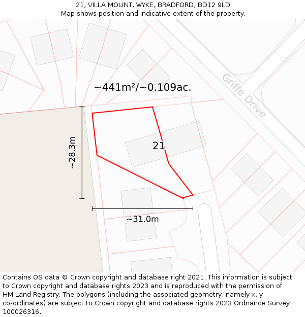 21, VILLA MOUNT, WYKE, BRADFORD, BD12 9LD: Plot and title map