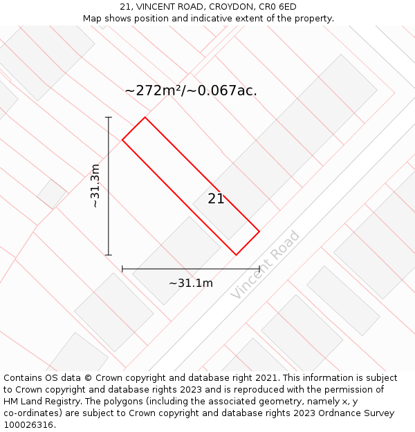 21, VINCENT ROAD, CROYDON, CR0 6ED: Plot and title map
