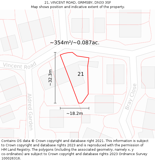 21, VINCENT ROAD, GRIMSBY, DN33 3SF: Plot and title map