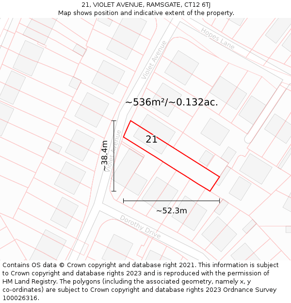 21, VIOLET AVENUE, RAMSGATE, CT12 6TJ: Plot and title map