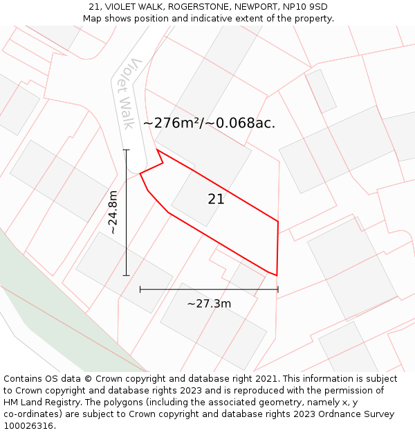 21, VIOLET WALK, ROGERSTONE, NEWPORT, NP10 9SD: Plot and title map
