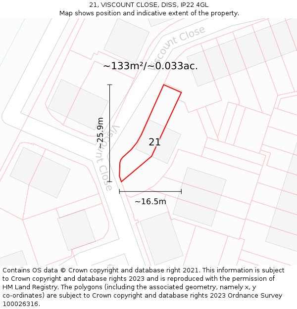 21, VISCOUNT CLOSE, DISS, IP22 4GL: Plot and title map