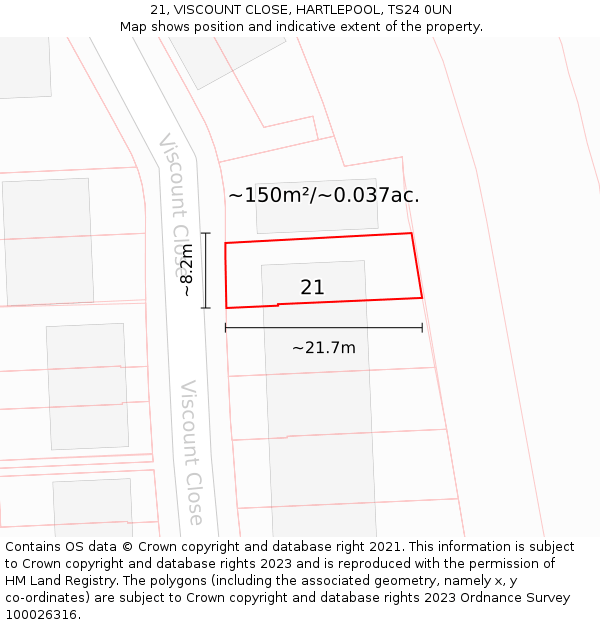 21, VISCOUNT CLOSE, HARTLEPOOL, TS24 0UN: Plot and title map