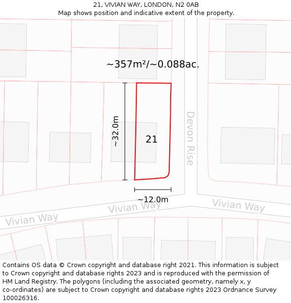 21, VIVIAN WAY, LONDON, N2 0AB: Plot and title map