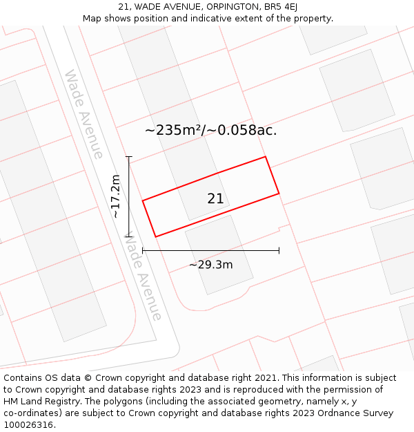21, WADE AVENUE, ORPINGTON, BR5 4EJ: Plot and title map