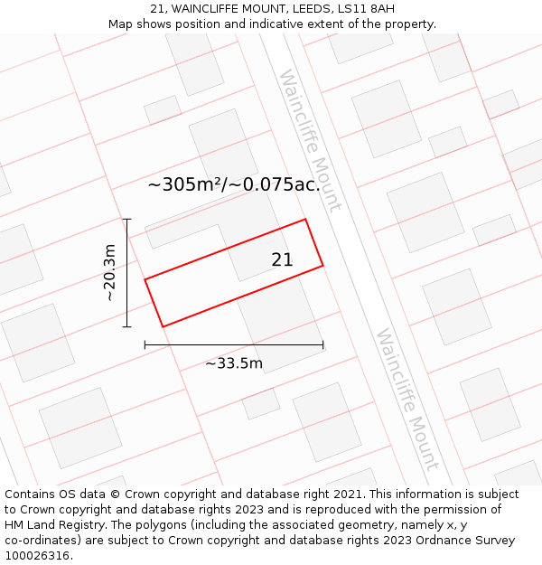 21, WAINCLIFFE MOUNT, LEEDS, LS11 8AH: Plot and title map