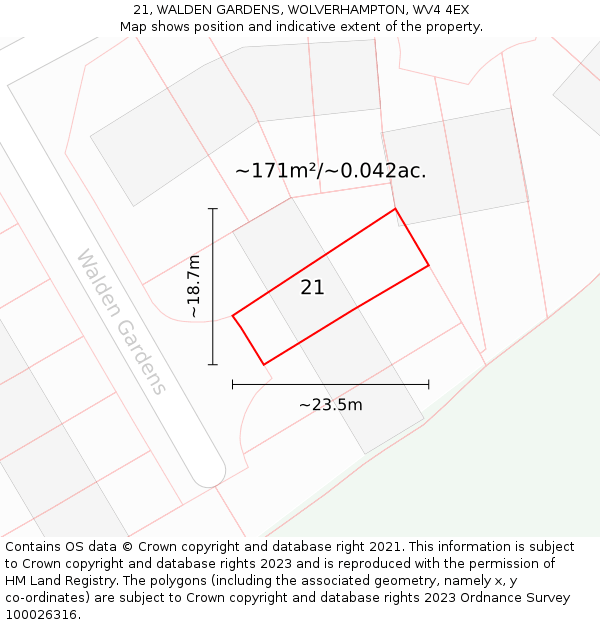 21, WALDEN GARDENS, WOLVERHAMPTON, WV4 4EX: Plot and title map