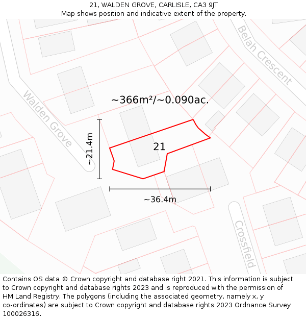 21, WALDEN GROVE, CARLISLE, CA3 9JT: Plot and title map