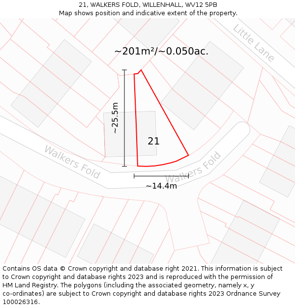 21, WALKERS FOLD, WILLENHALL, WV12 5PB: Plot and title map