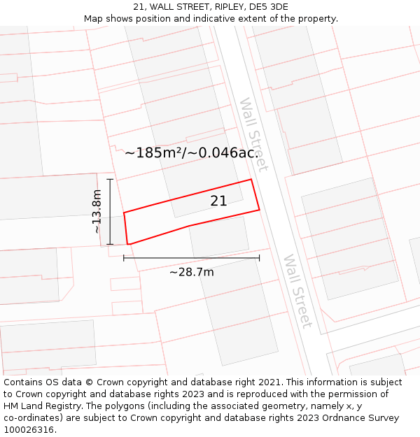 21, WALL STREET, RIPLEY, DE5 3DE: Plot and title map