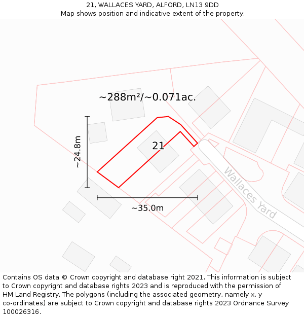 21, WALLACES YARD, ALFORD, LN13 9DD: Plot and title map