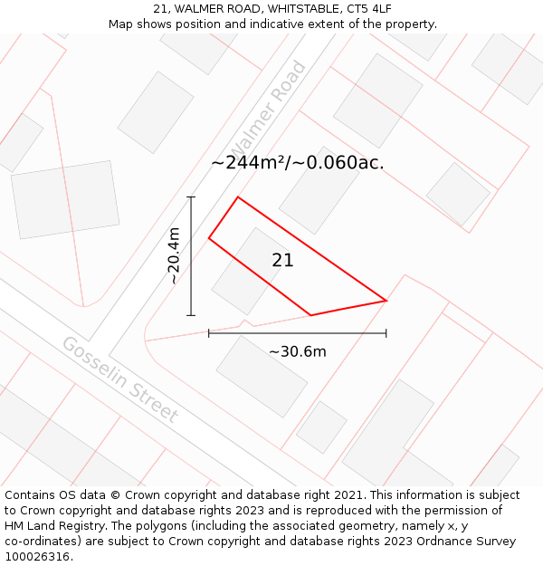 21, WALMER ROAD, WHITSTABLE, CT5 4LF: Plot and title map