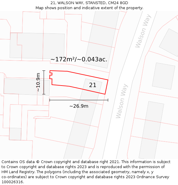 21, WALSON WAY, STANSTED, CM24 8GD: Plot and title map