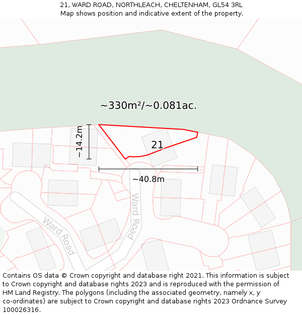 21, WARD ROAD, NORTHLEACH, CHELTENHAM, GL54 3RL: Plot and title map