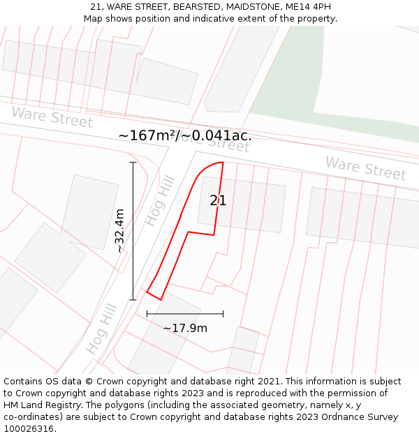 21, WARE STREET, BEARSTED, MAIDSTONE, ME14 4PH: Plot and title map