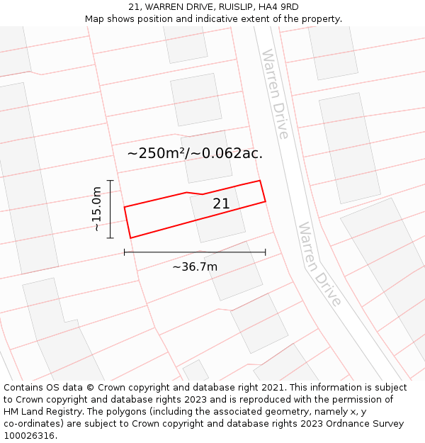 21, WARREN DRIVE, RUISLIP, HA4 9RD: Plot and title map
