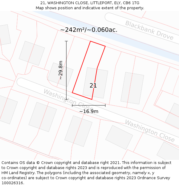 21, WASHINGTON CLOSE, LITTLEPORT, ELY, CB6 1TG: Plot and title map