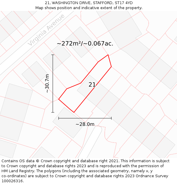 21, WASHINGTON DRIVE, STAFFORD, ST17 4YD: Plot and title map