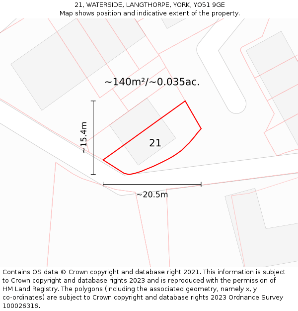 21, WATERSIDE, LANGTHORPE, YORK, YO51 9GE: Plot and title map