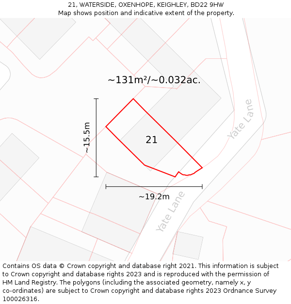 21, WATERSIDE, OXENHOPE, KEIGHLEY, BD22 9HW: Plot and title map