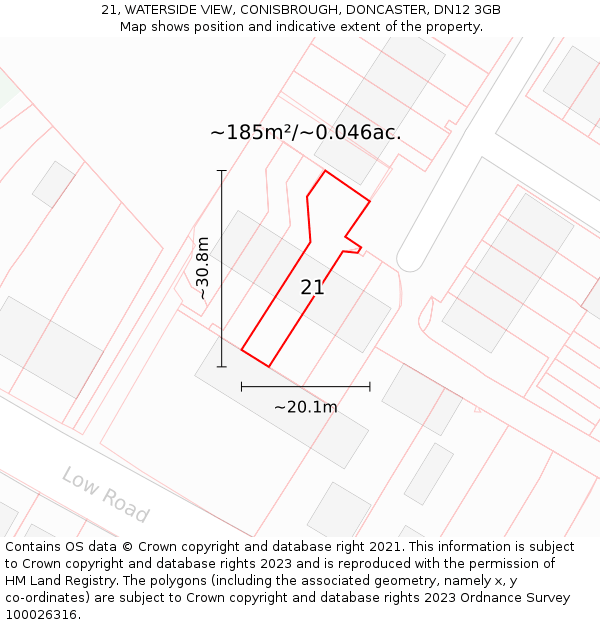 21, WATERSIDE VIEW, CONISBROUGH, DONCASTER, DN12 3GB: Plot and title map