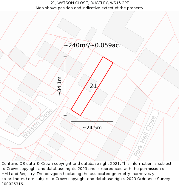 21, WATSON CLOSE, RUGELEY, WS15 2PE: Plot and title map