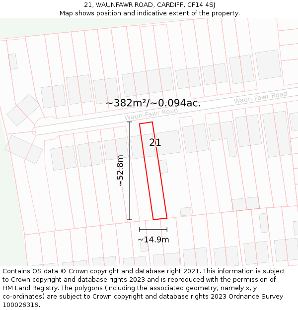 21, WAUNFAWR ROAD, CARDIFF, CF14 4SJ: Plot and title map