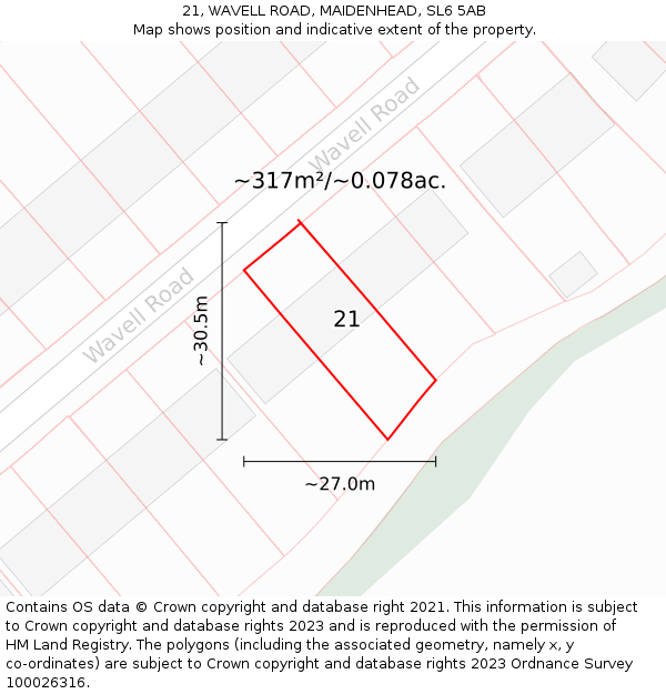 21, WAVELL ROAD, MAIDENHEAD, SL6 5AB: Plot and title map