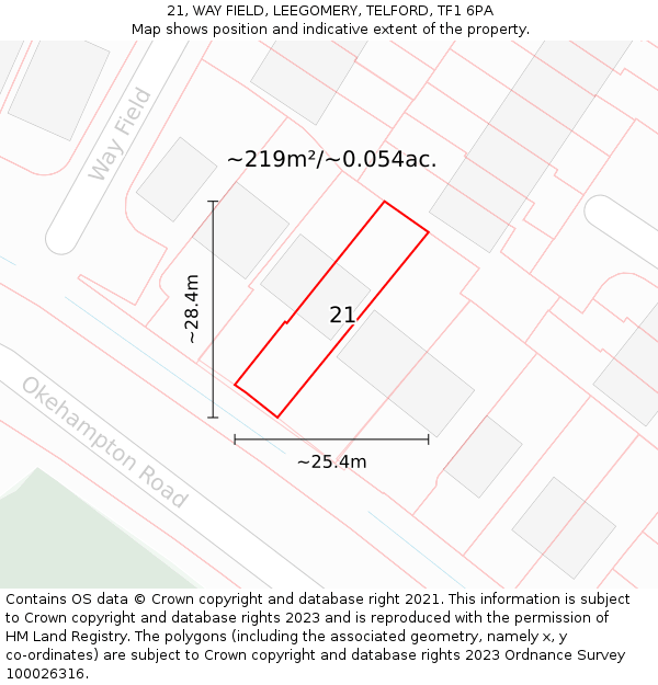 21, WAY FIELD, LEEGOMERY, TELFORD, TF1 6PA: Plot and title map