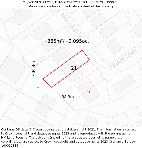 21, WAYSIDE CLOSE, FRAMPTON COTTERELL, BRISTOL, BS36 2JL: Plot and title map