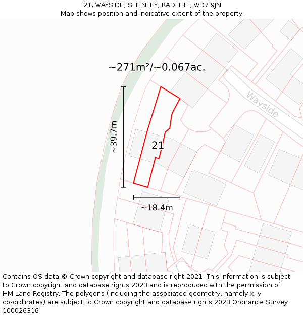 21, WAYSIDE, SHENLEY, RADLETT, WD7 9JN: Plot and title map