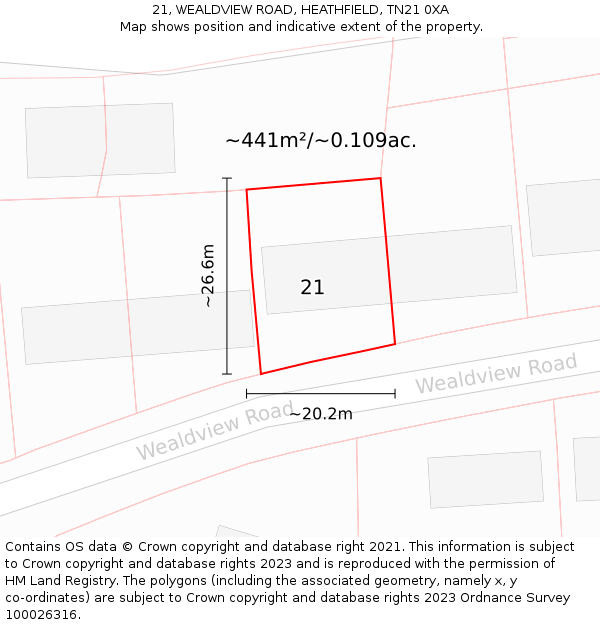 21, WEALDVIEW ROAD, HEATHFIELD, TN21 0XA: Plot and title map