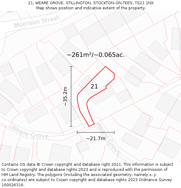 21, WEARE GROVE, STILLINGTON, STOCKTON-ON-TEES, TS21 1NX: Plot and title map