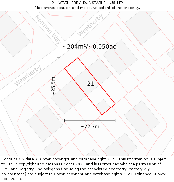 21, WEATHERBY, DUNSTABLE, LU6 1TP: Plot and title map