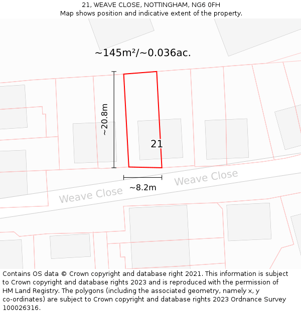 21, WEAVE CLOSE, NOTTINGHAM, NG6 0FH: Plot and title map