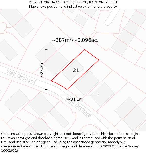 21, WELL ORCHARD, BAMBER BRIDGE, PRESTON, PR5 8HJ: Plot and title map