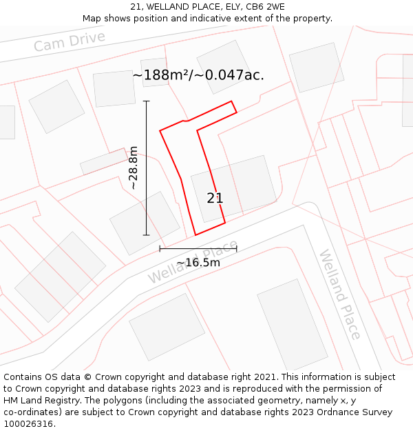 21, WELLAND PLACE, ELY, CB6 2WE: Plot and title map